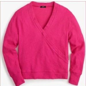 Hot pink faux wrap cotton sweater from J Crew